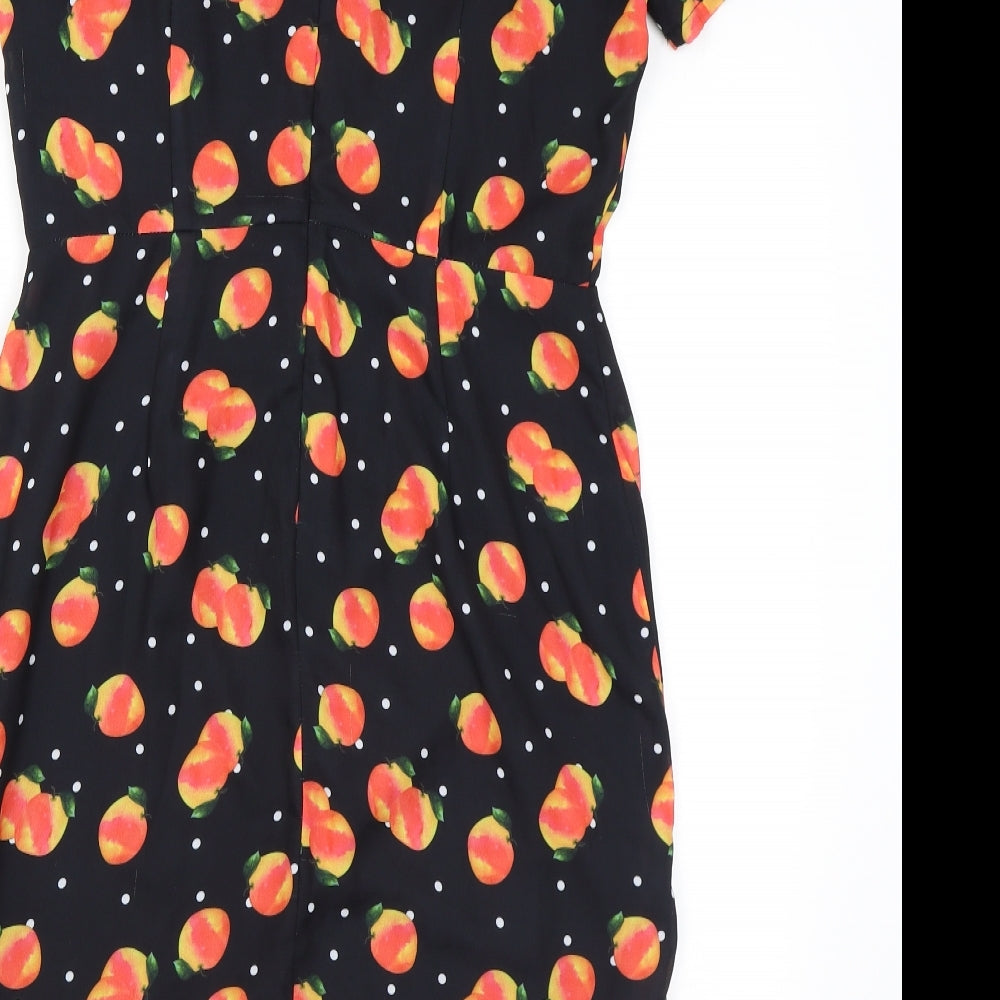 Sugarhill Womens Black Polka Dot Polyester Mini Size 10 Round Neck Zip - Fruit
