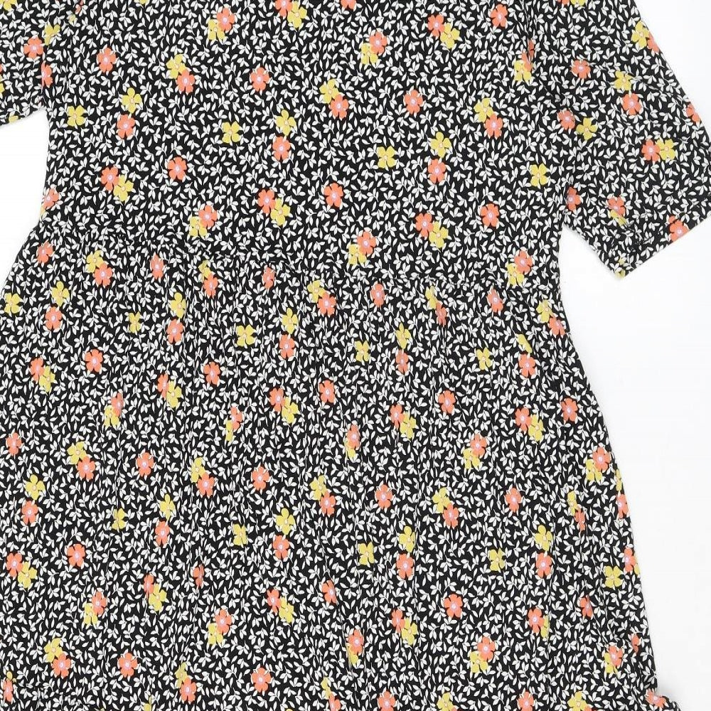 Marks & Spencer Womens Black Floral Viscose A-Line Size 12 Round Neck Pullover