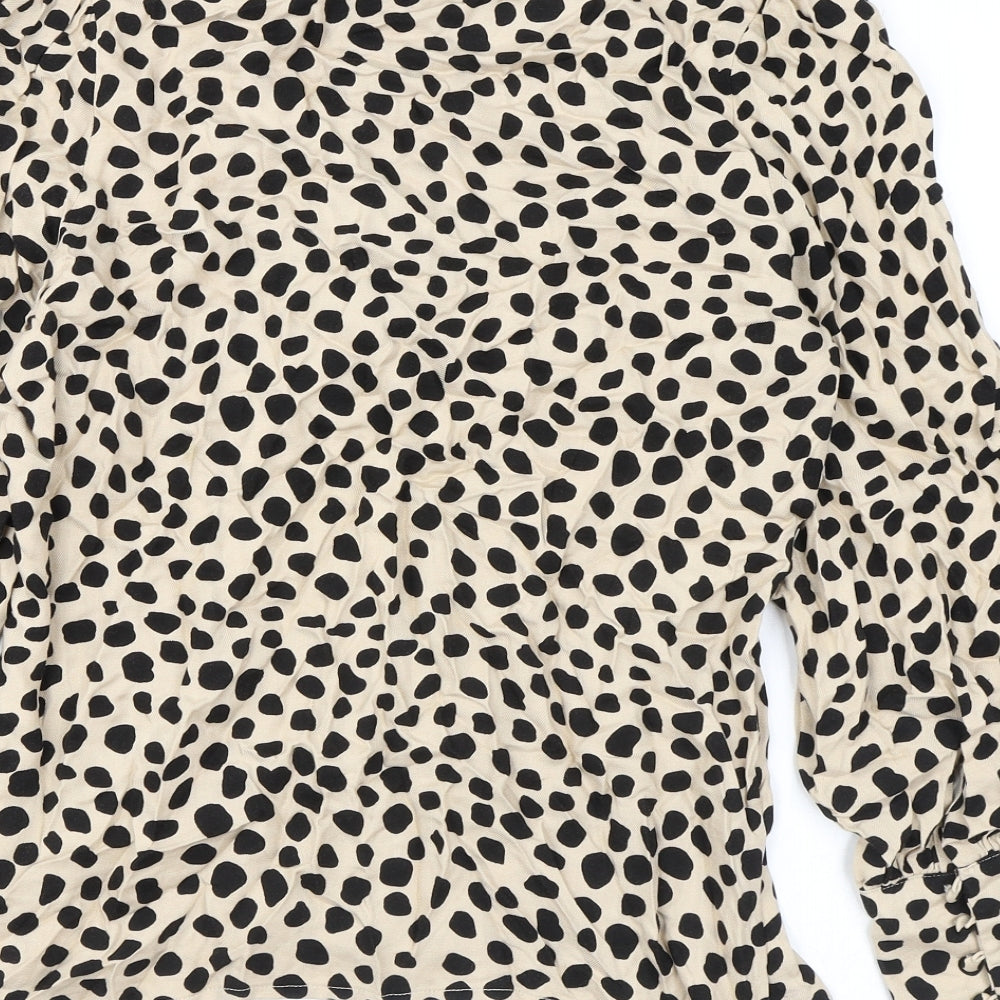 VILA Womens Beige Animal Print Viscose Basic Blouse Size 8 Round Neck