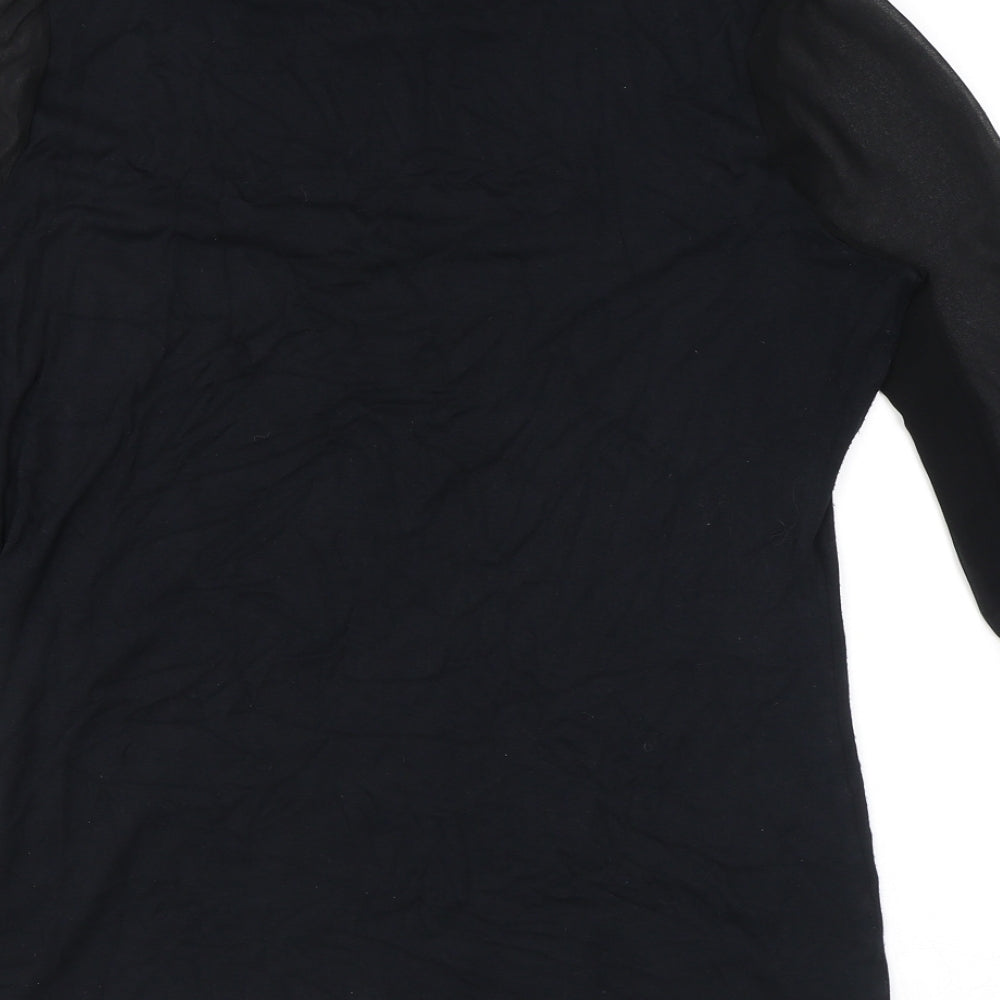 Marks & Spencer Womens Black Viscose Basic Blouse Size 12 Round Neck
