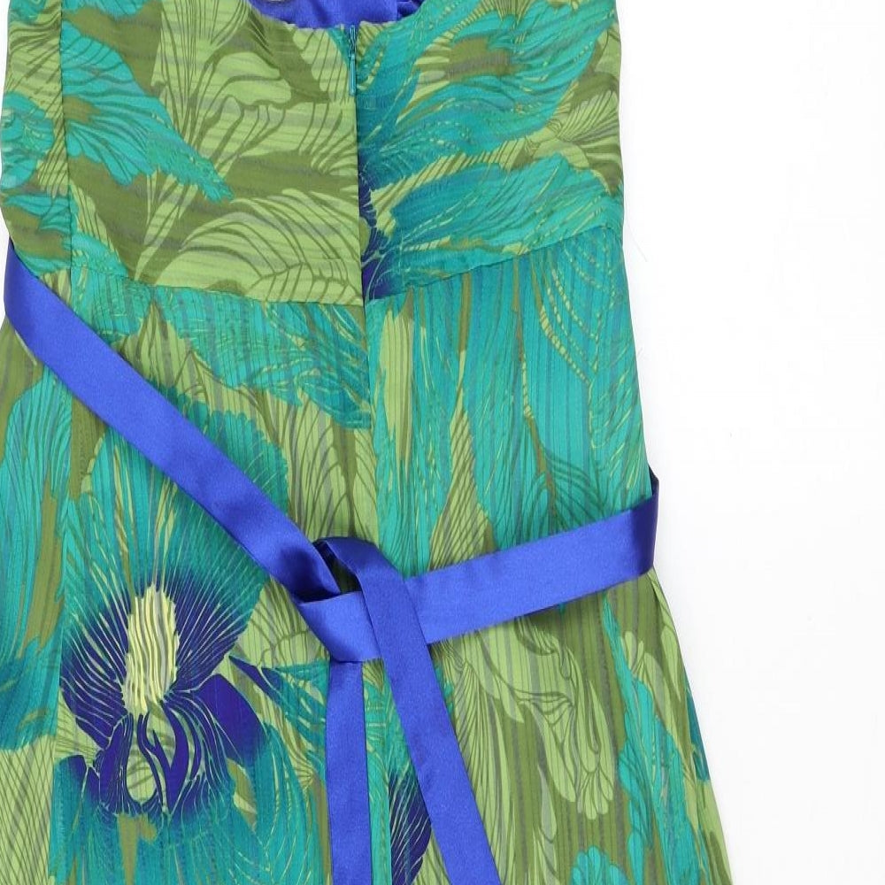 Principles Womens Green Geometric Polyester A-Line Size 8 Halter Zip