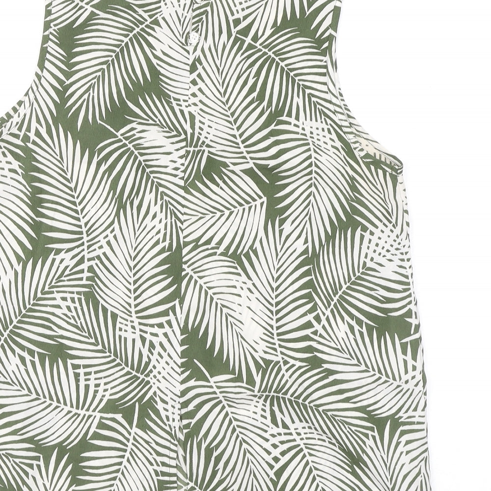 New Look Womens Green Geometric Polyester Basic Tank Size 12 Round Neck - Leaf print
