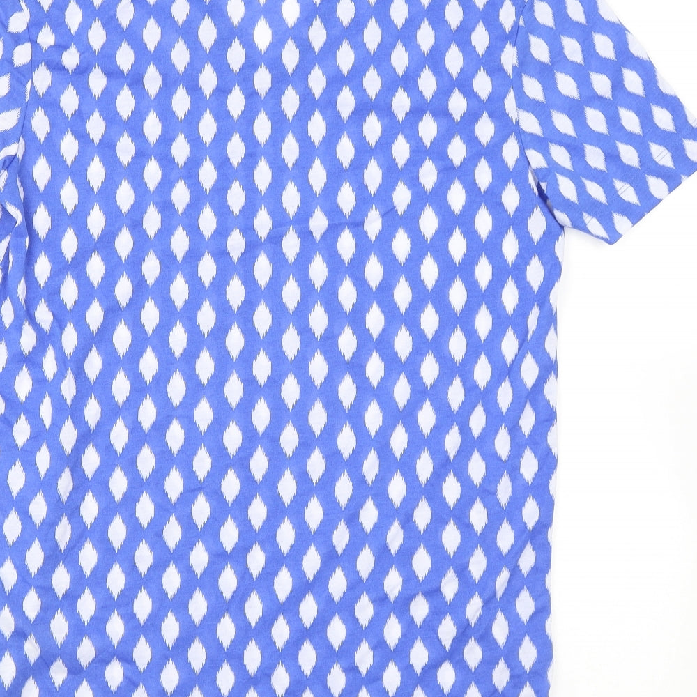 Marks & Spencer Womens Blue Geometric Polyester Basic T-Shirt Size 8 V-Neck