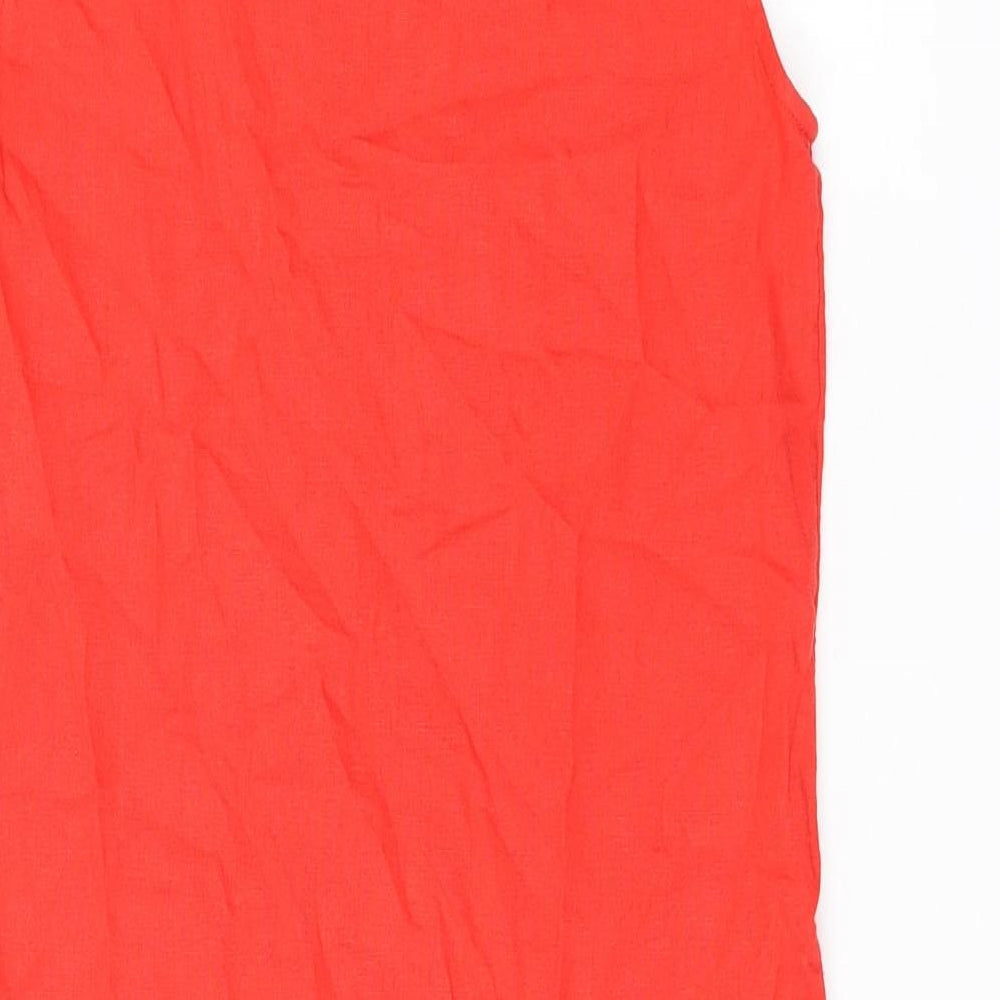 Marks & Spencer Womens Red Linen Shift Size 6 Boat Neck Zip