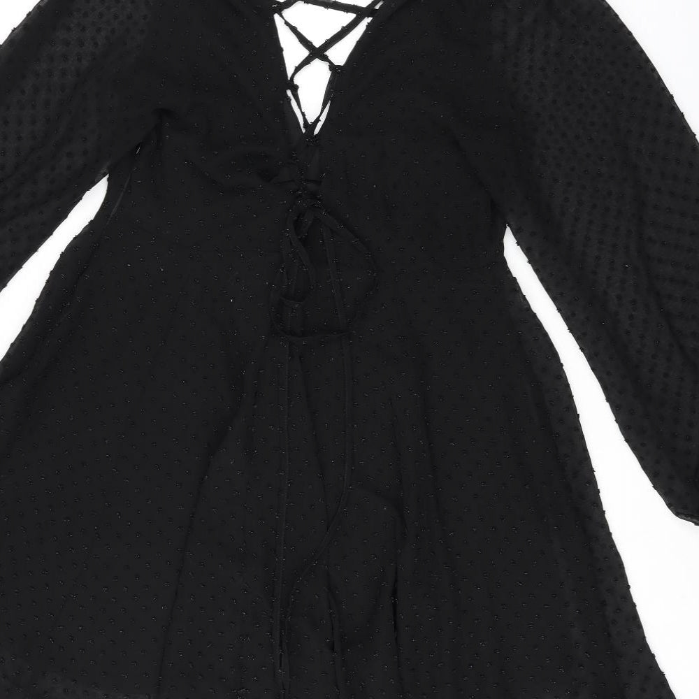 ASOS Womens Black Polka Dot Polyester Shift Size 10 V-Neck Zip