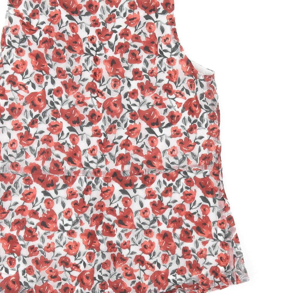 Zara Womens Red Floral Polyester Basic Blouse Size S Scoop Neck