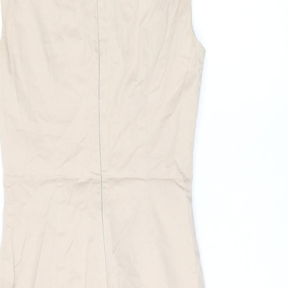 Warehouse Womens Beige Cotton Bodycon Size 8 Boat Neck Zip