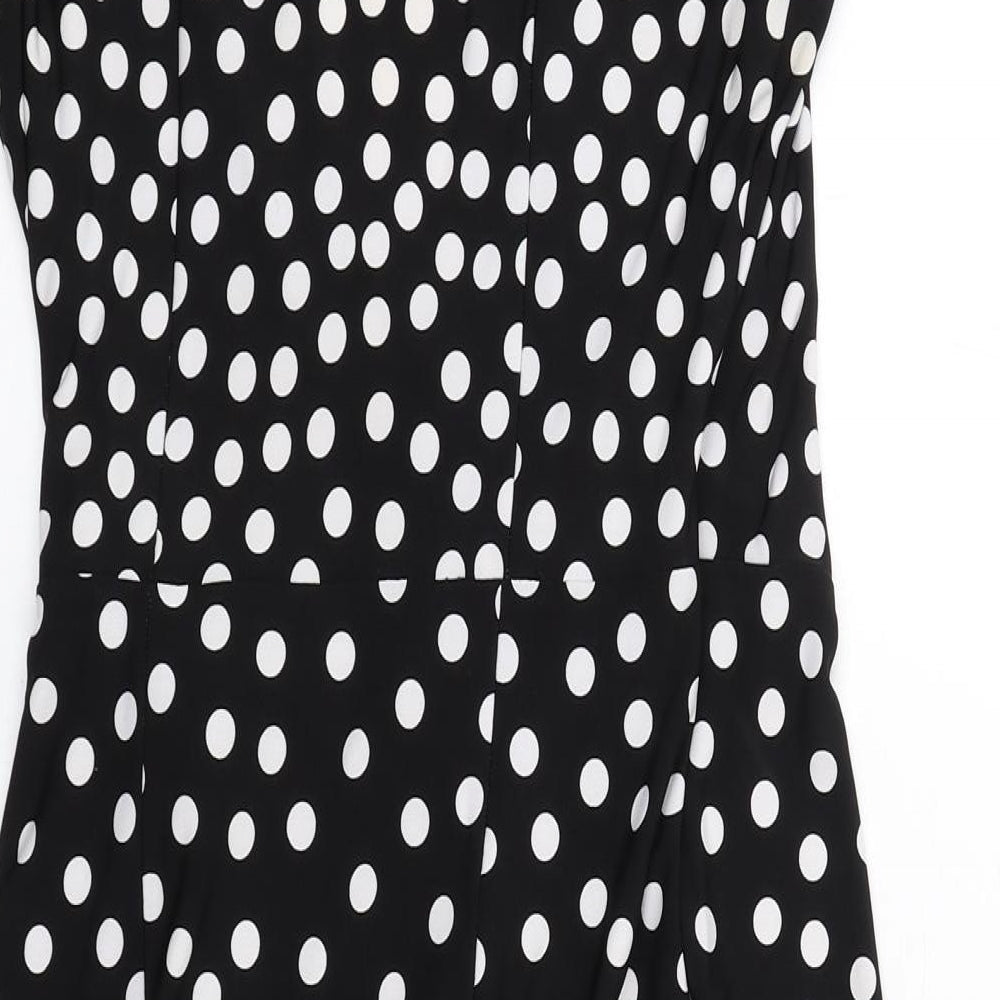 Jacqui E Womens Black Polka Dot Polyester A-Line Size XS V-Neck Pullover