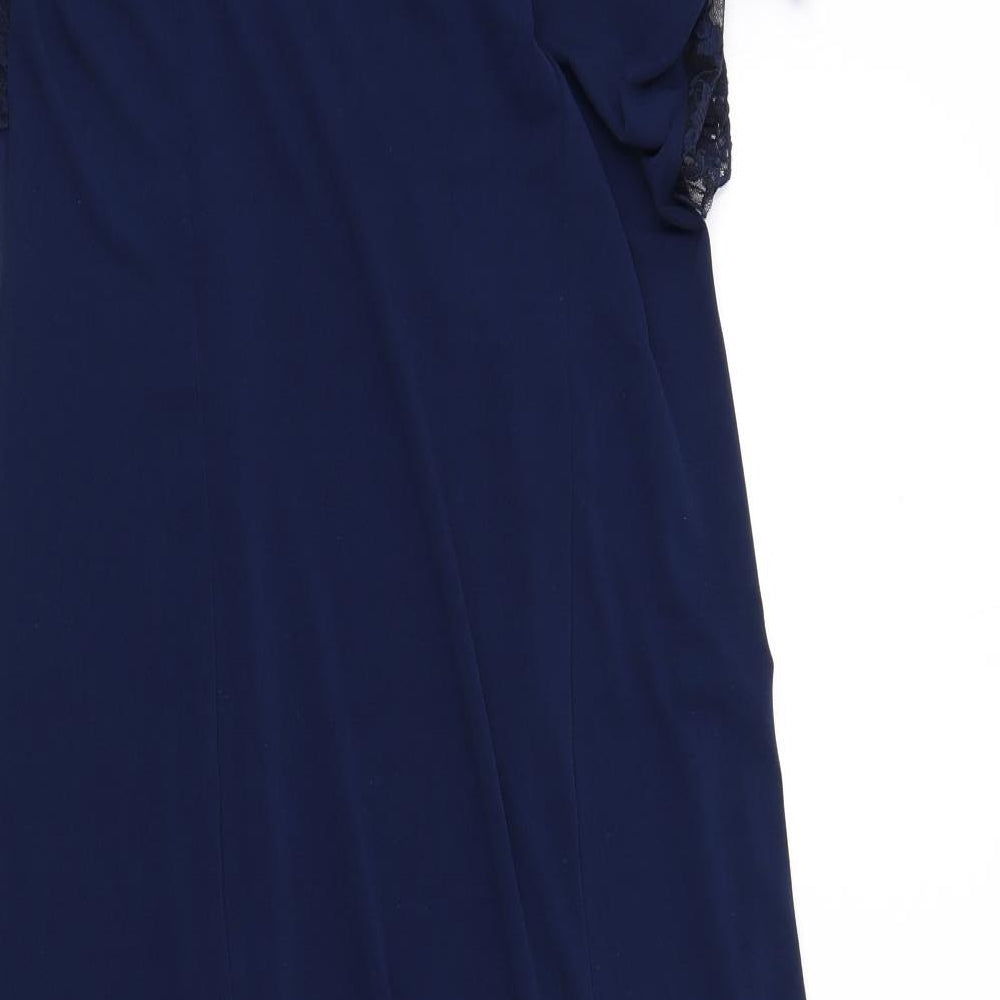 Lily Rose Womens Blue Polyester A-Line Size 14 Square Neck Pullover - Lace Sleeves