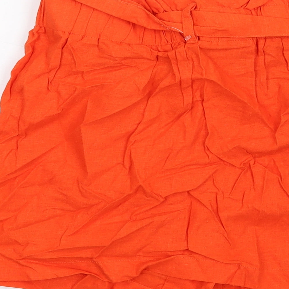 Topshop Womens Orange Linen A-Line Skirt Size 6 Button