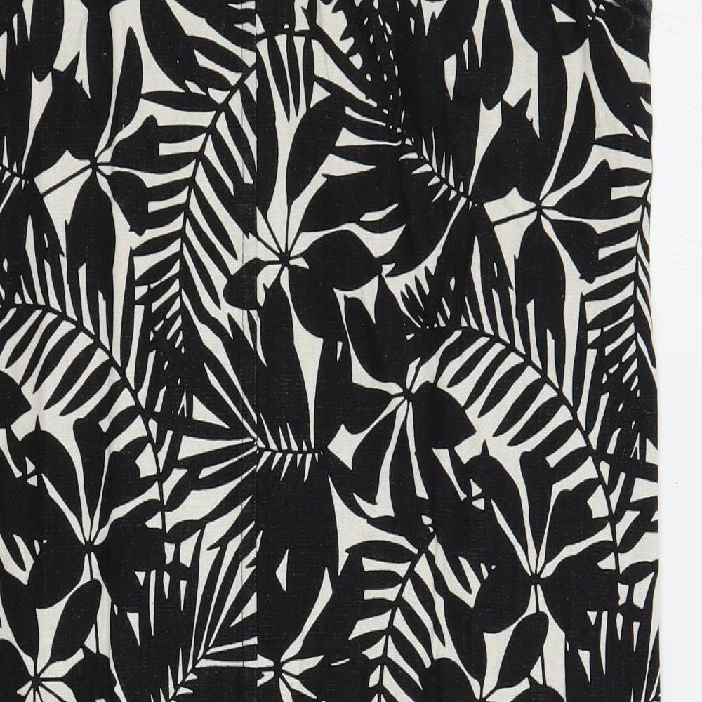 Amara Reya Womens Black Floral Linen Shift Size 12 V-Neck Pullover