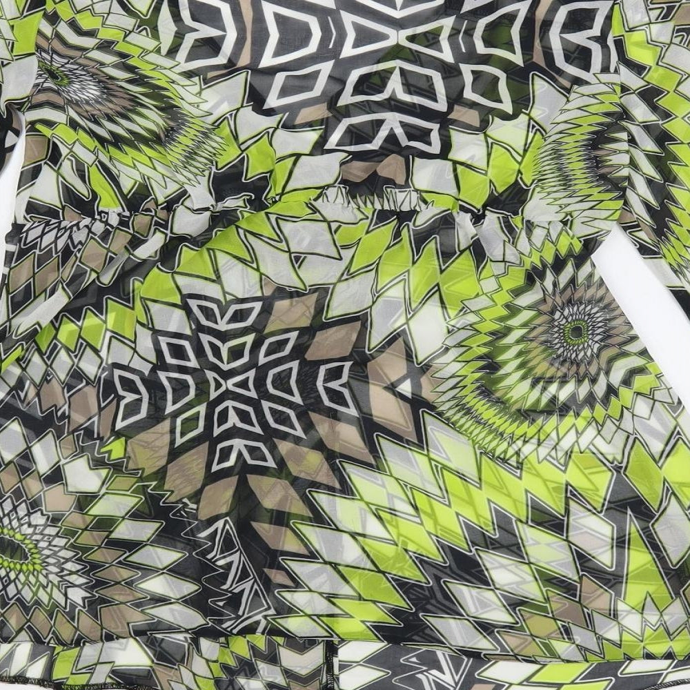 Wallis Womens Green Geometric Polyester Basic Blouse Size S V-Neck - Sheer