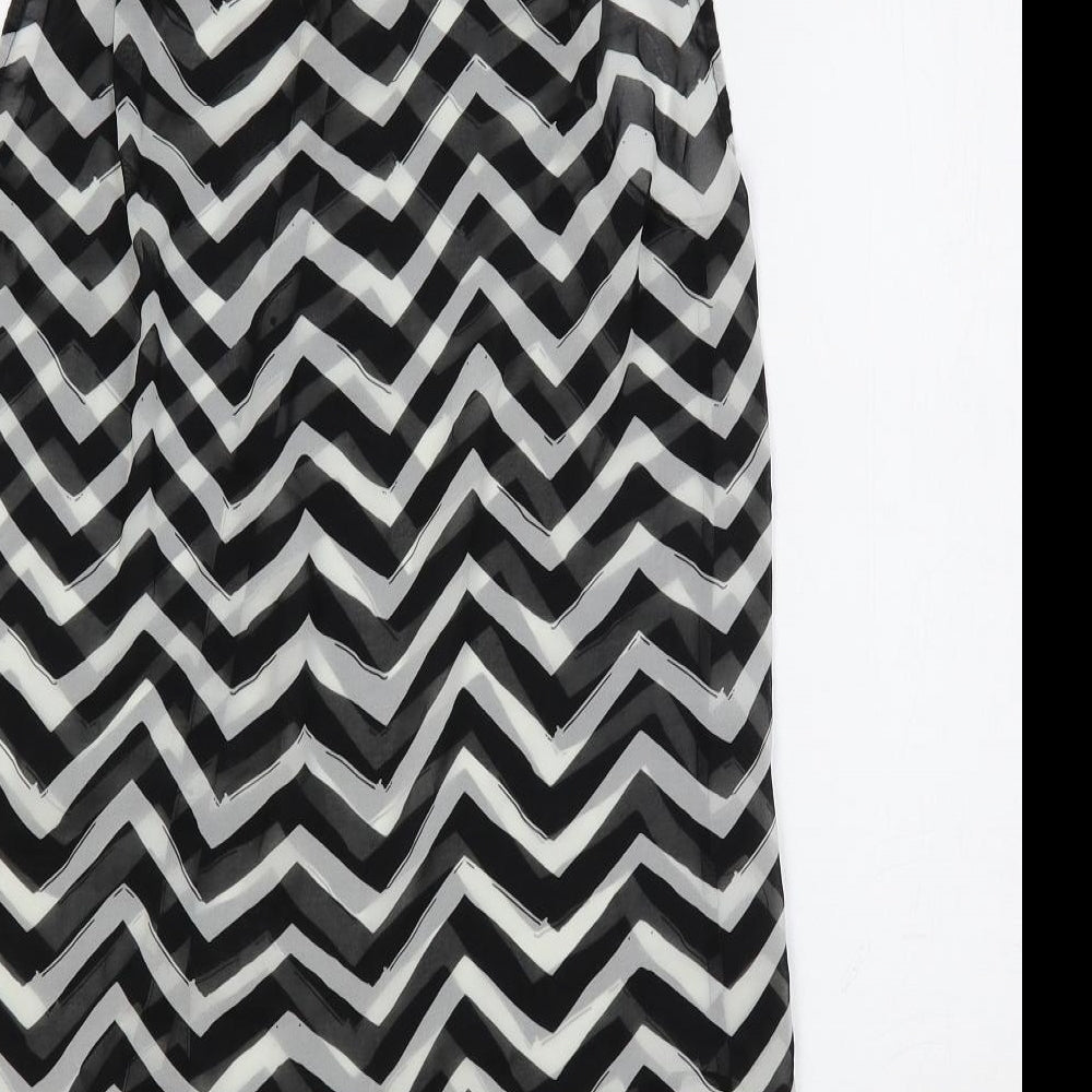 H&M Womens Black Geometric Polyester Basic Button-Up Size 8 Collared - Sheer