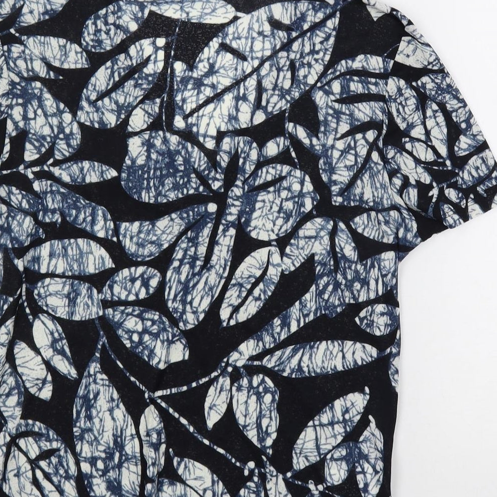 Country Casuals Womens Blue Geometric Polyester Basic T-Shirt Size M V-Neck