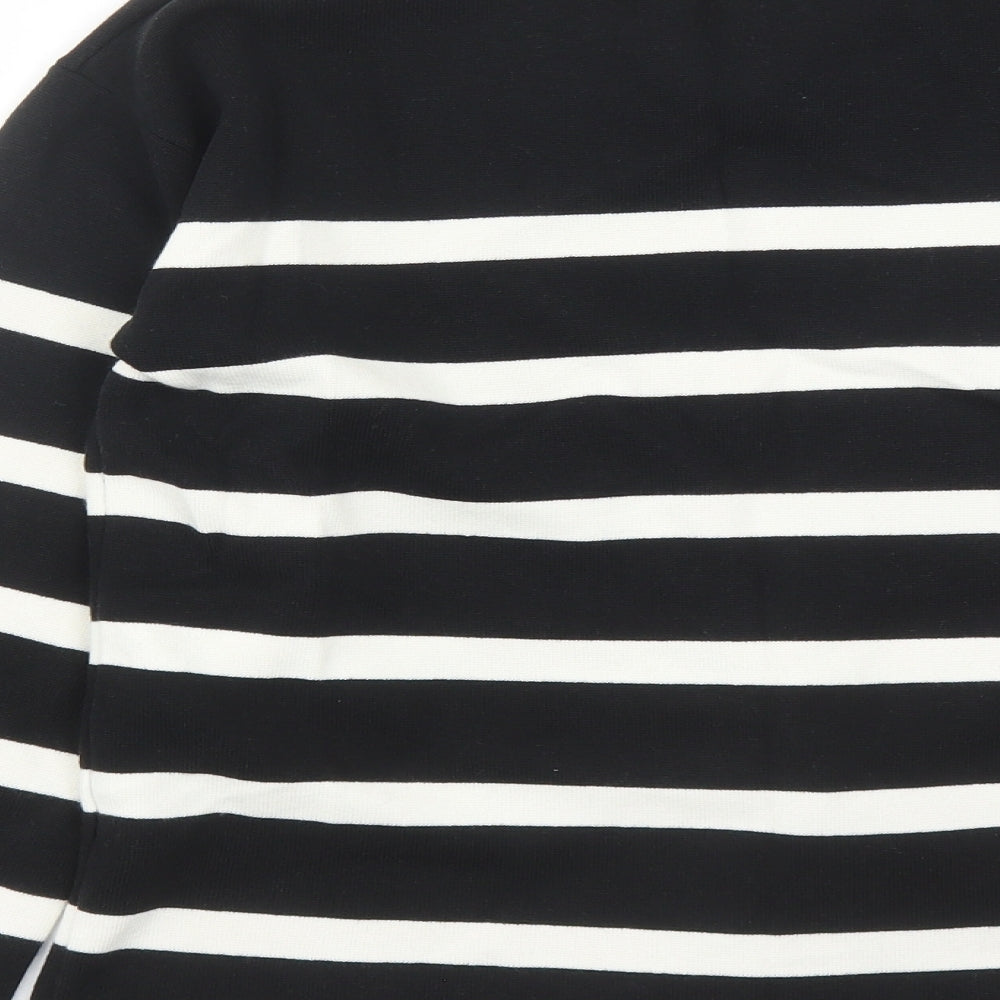 Marks & Spencer Womens Black Round Neck Striped Cotton Pullover Jumper Size M