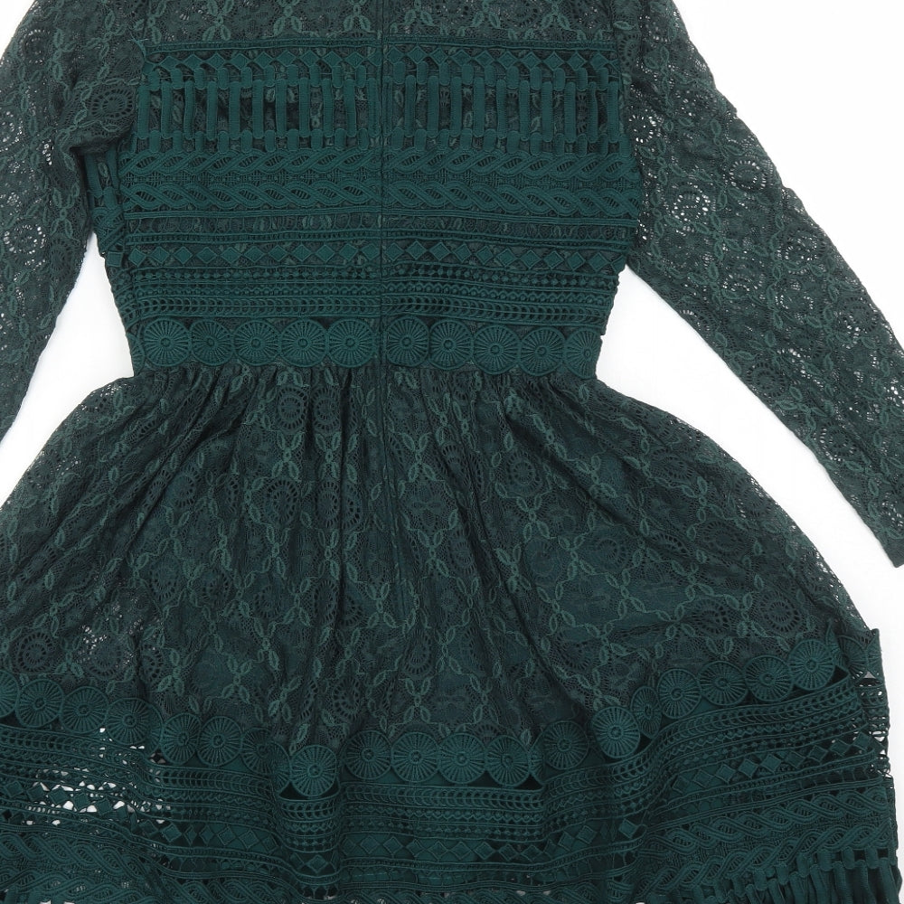 ASOS Womens Green Polyamide Fit & Flare Size 6 Round Neck Zip