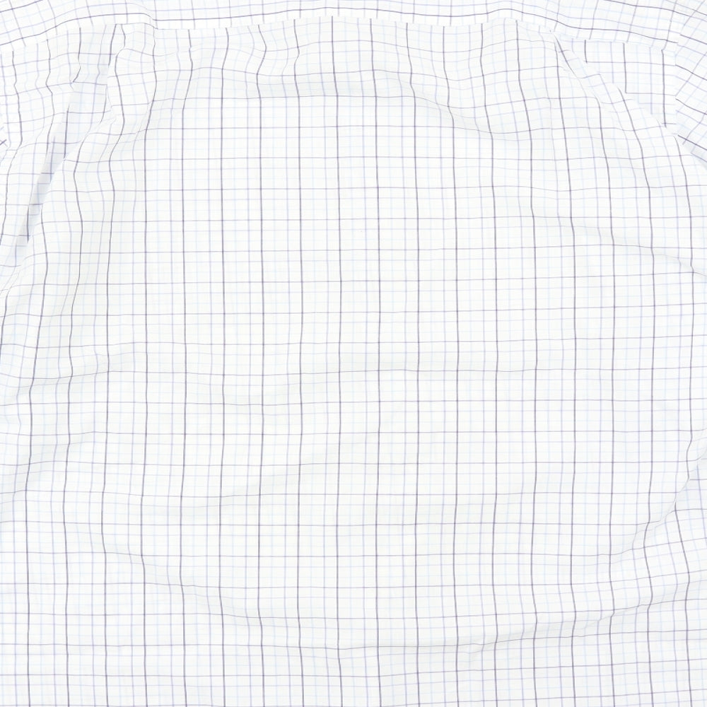 Marks and Spencer Mens White Check Polyester Button-Up Size 16.5 Collared Button