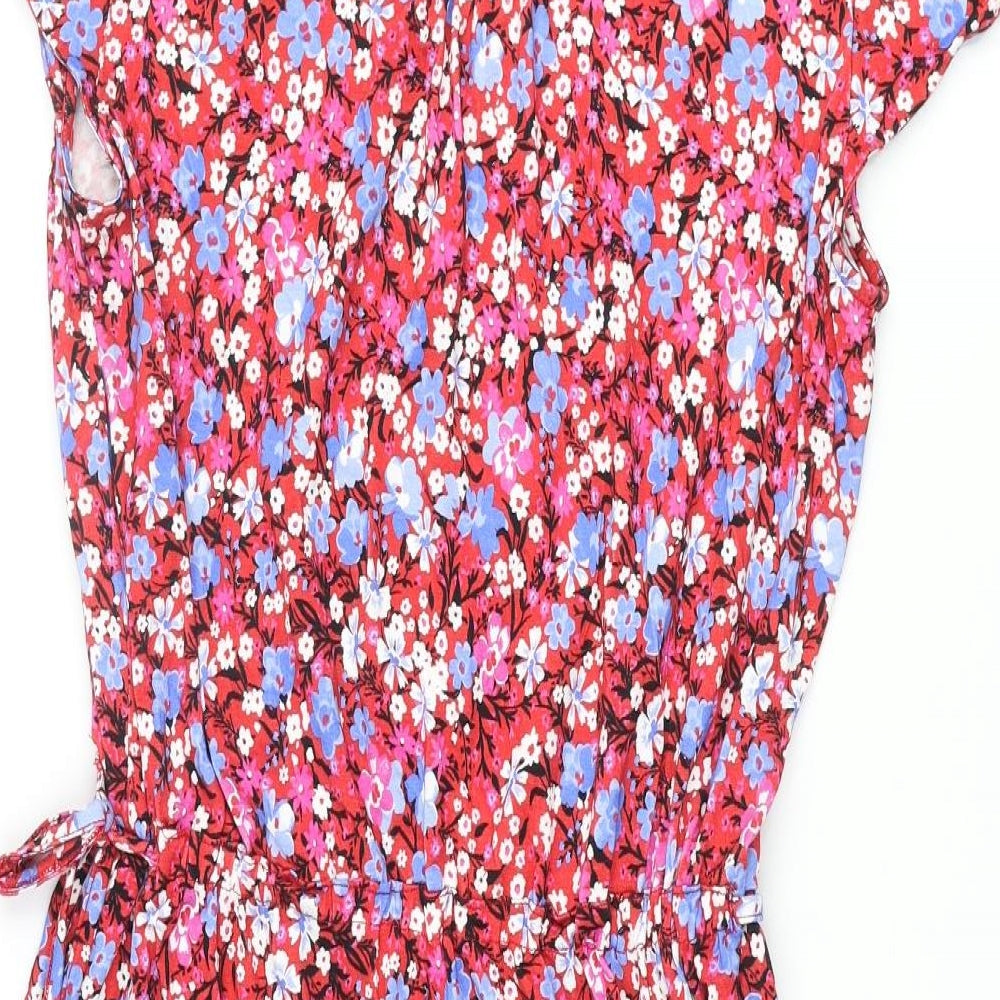 Mauvette Womens Multicoloured Floral Viscose Shift Size 14 V-Neck Pullover - Drawstring