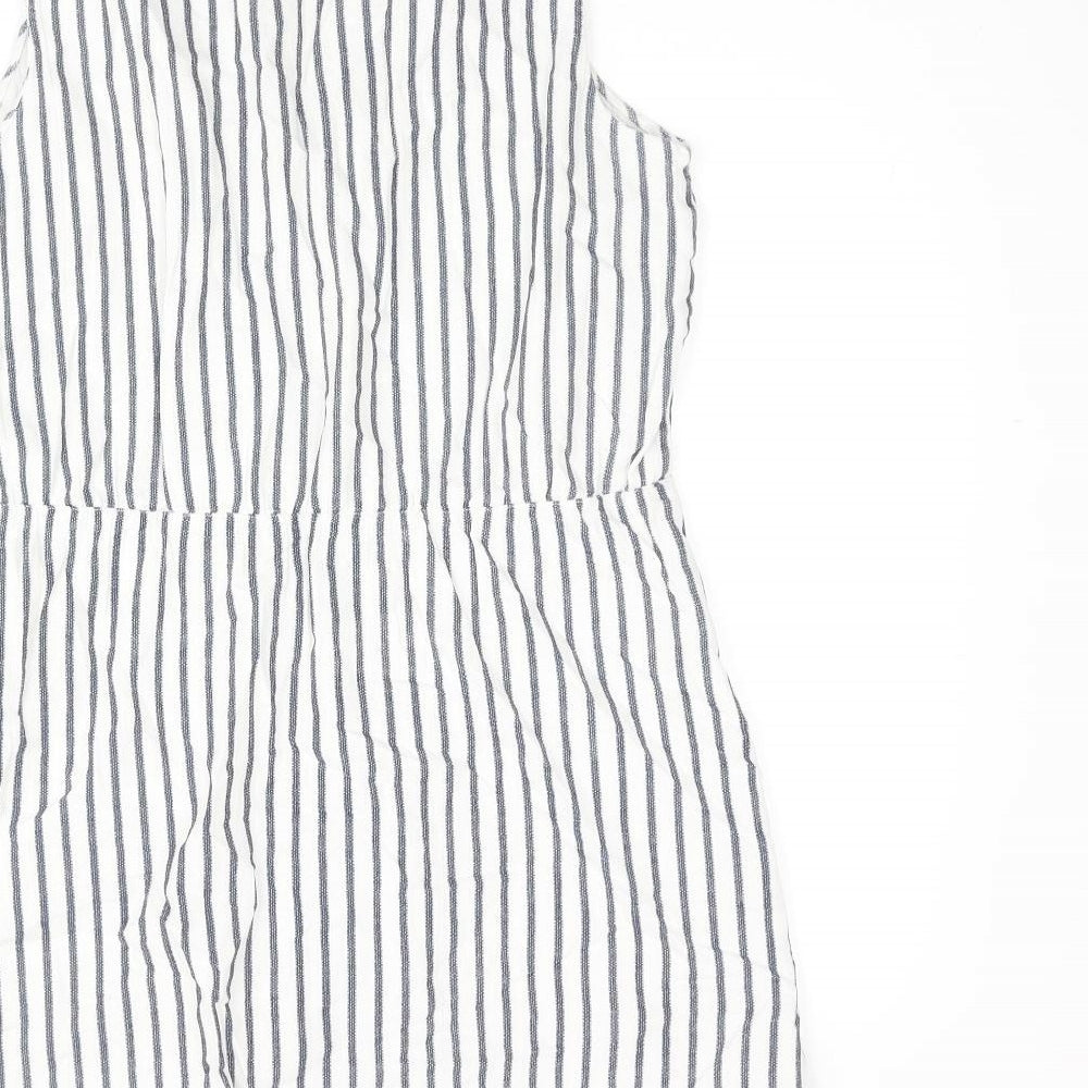 Vera Moda Womens White Striped Cotton Shift Size L V-Neck Button - Frill