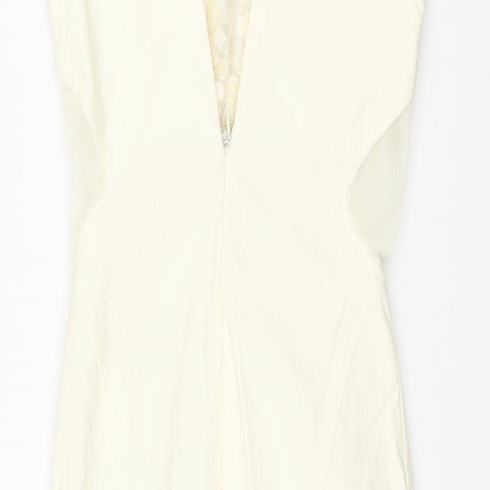 Miss Selfridge Womens Ivory Viscose Bodycon Size 4 Round Neck Zip - Rhinestone
