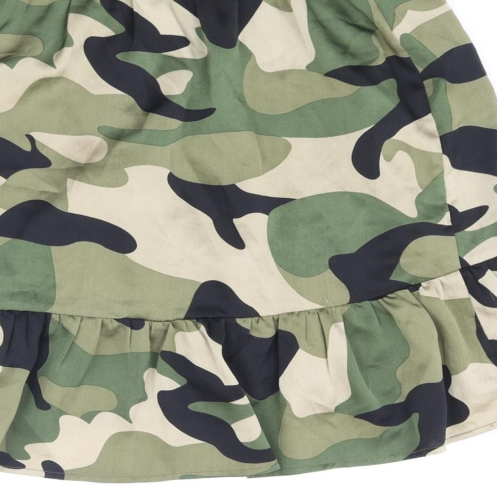 ICHI Womens Green Camouflage Polyester A-Line Skirt Size S - Frill
