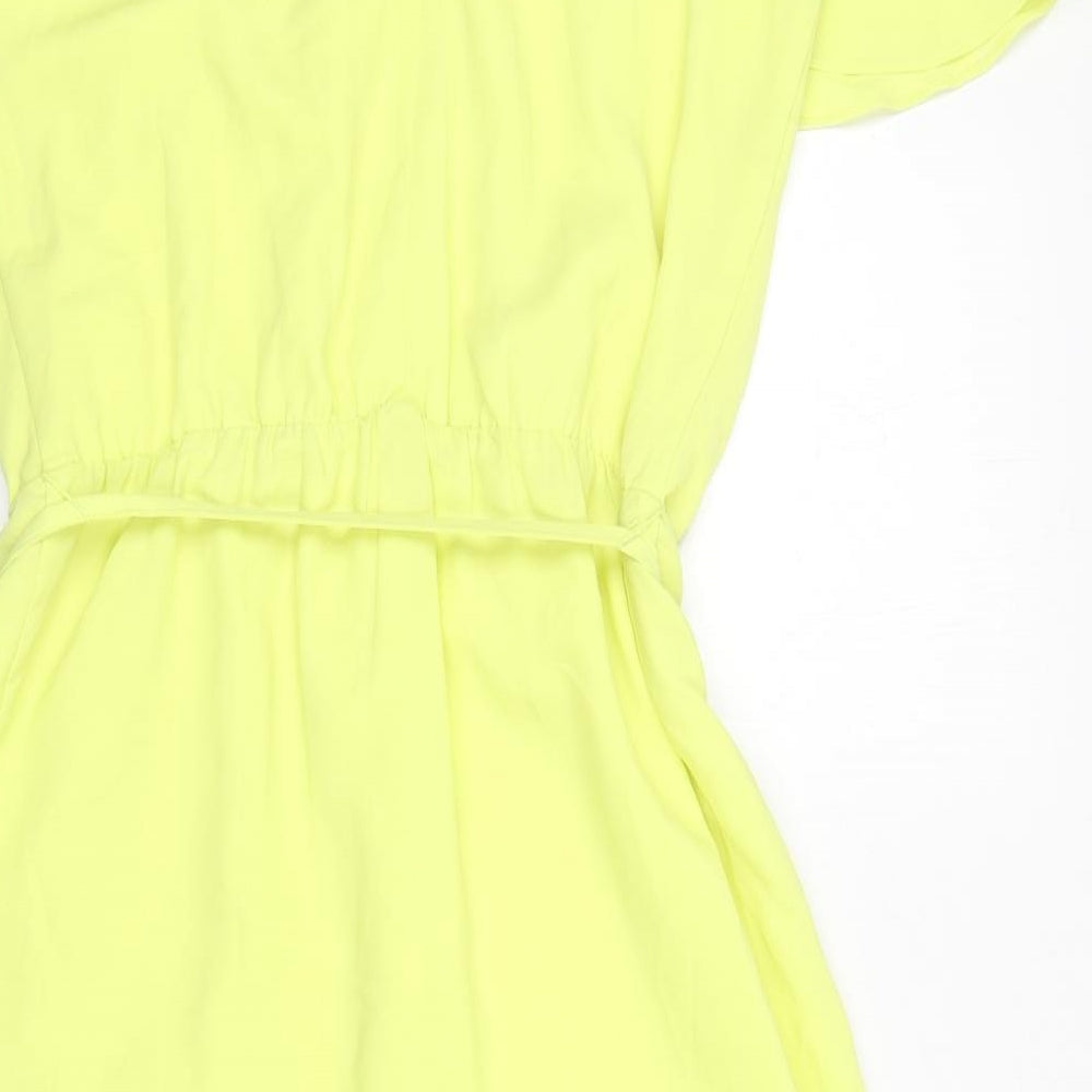 Oasis Womens Yellow Polyester A-Line Size 12 Scoop Neck Pullover - Asymmetric, Ruffles