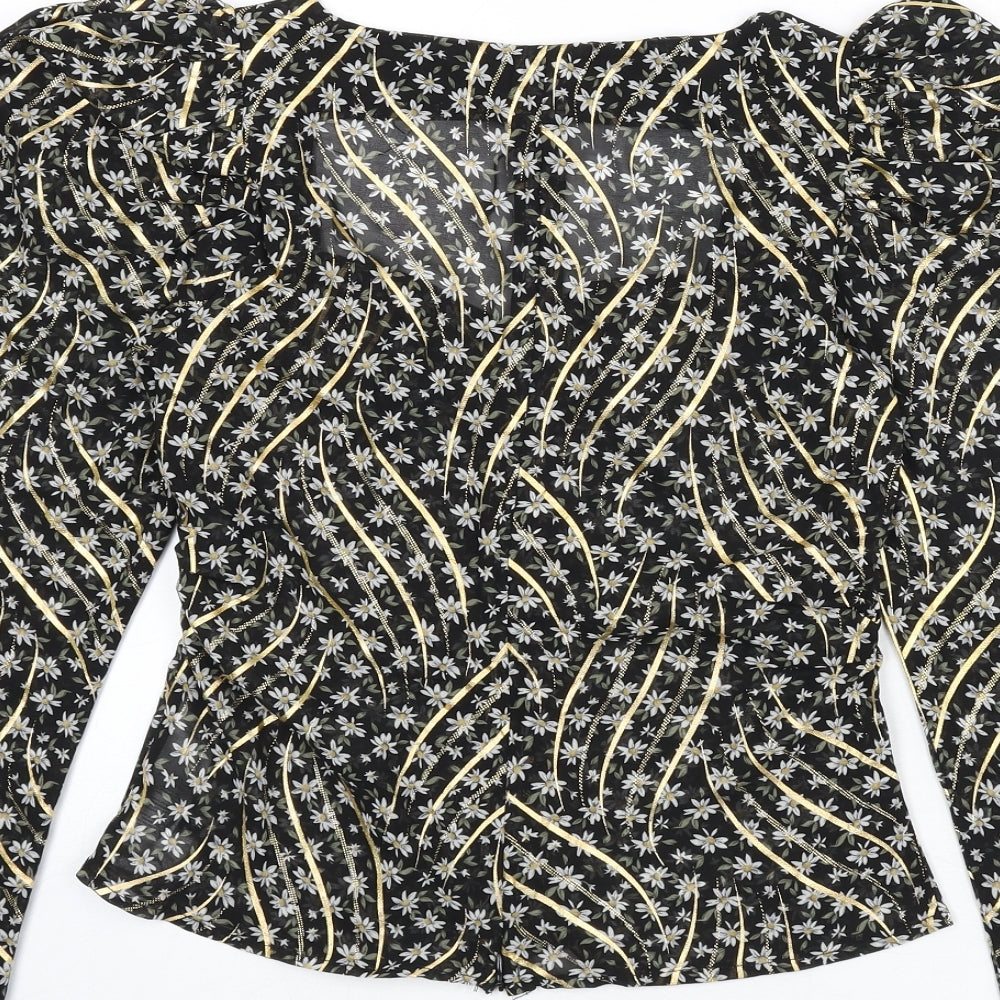 Nasty Gal Womens Multicoloured Floral Polyester Basic Blouse Size 6 V-Neck - Shoulder Pads