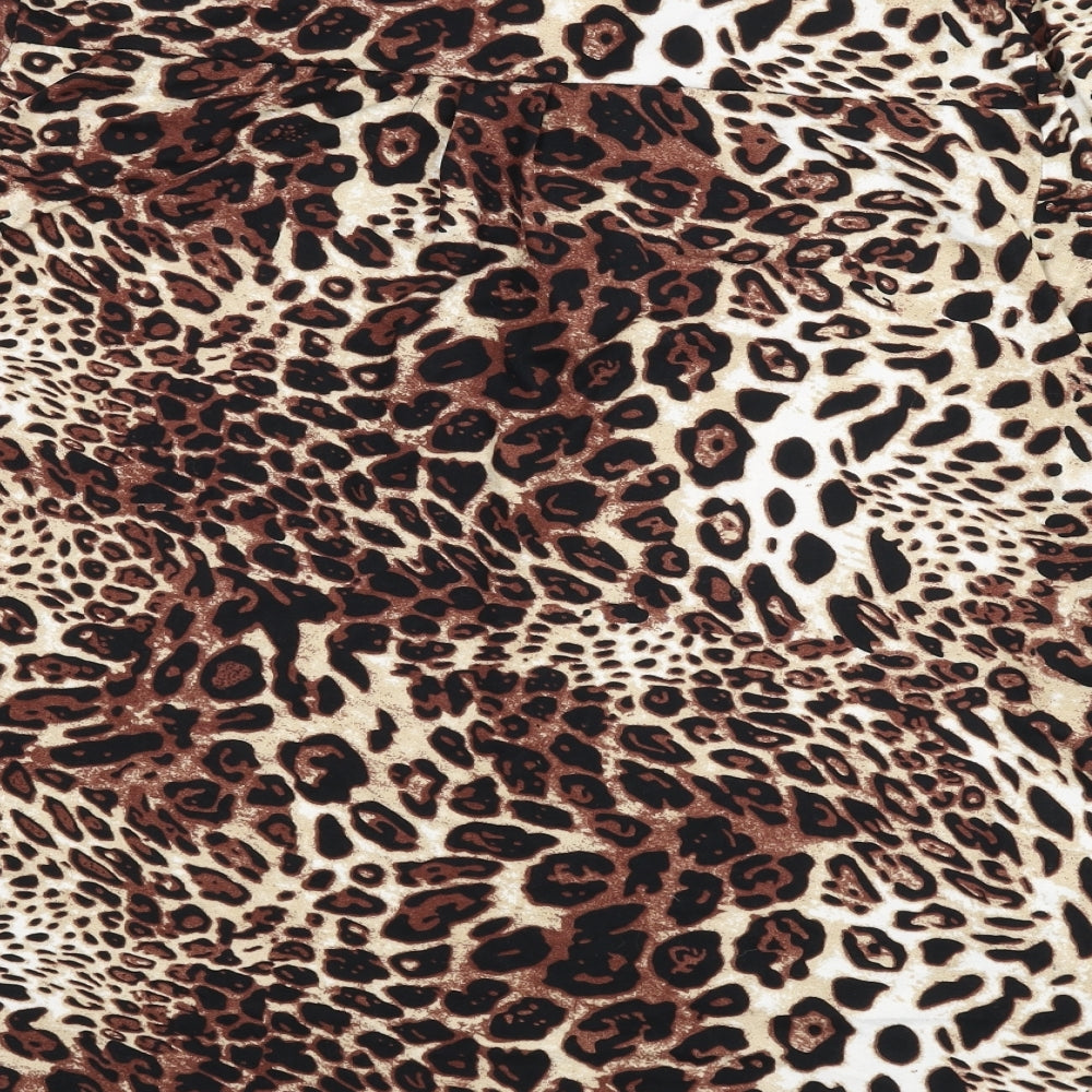 ANNA Womens Multicoloured Animal Print Polyester Basic T-Shirt Size 18 V-Neck - Leopard Print