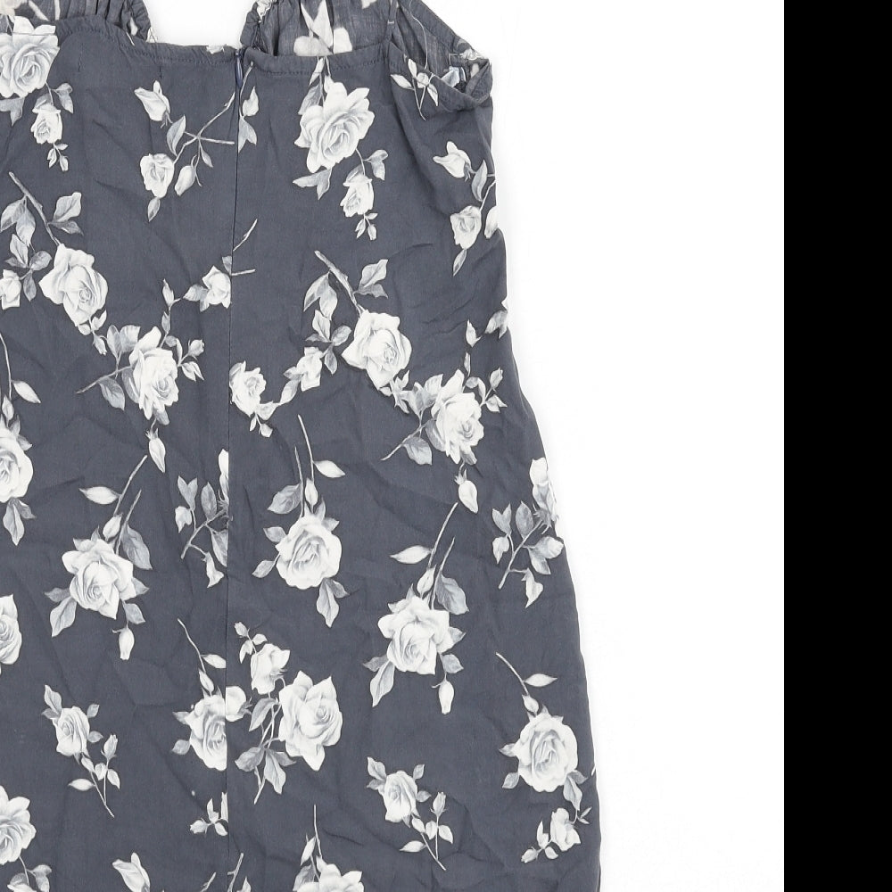 Motel Rocks Womens Grey Floral Viscose Mini Size S V-Neck Zip