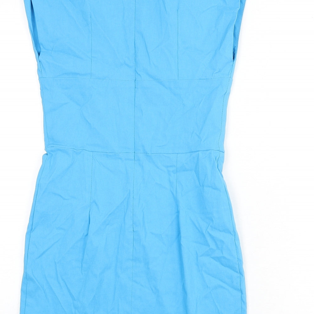 Diva Womens Blue Nylon Bodycon Size L V-Neck Zip