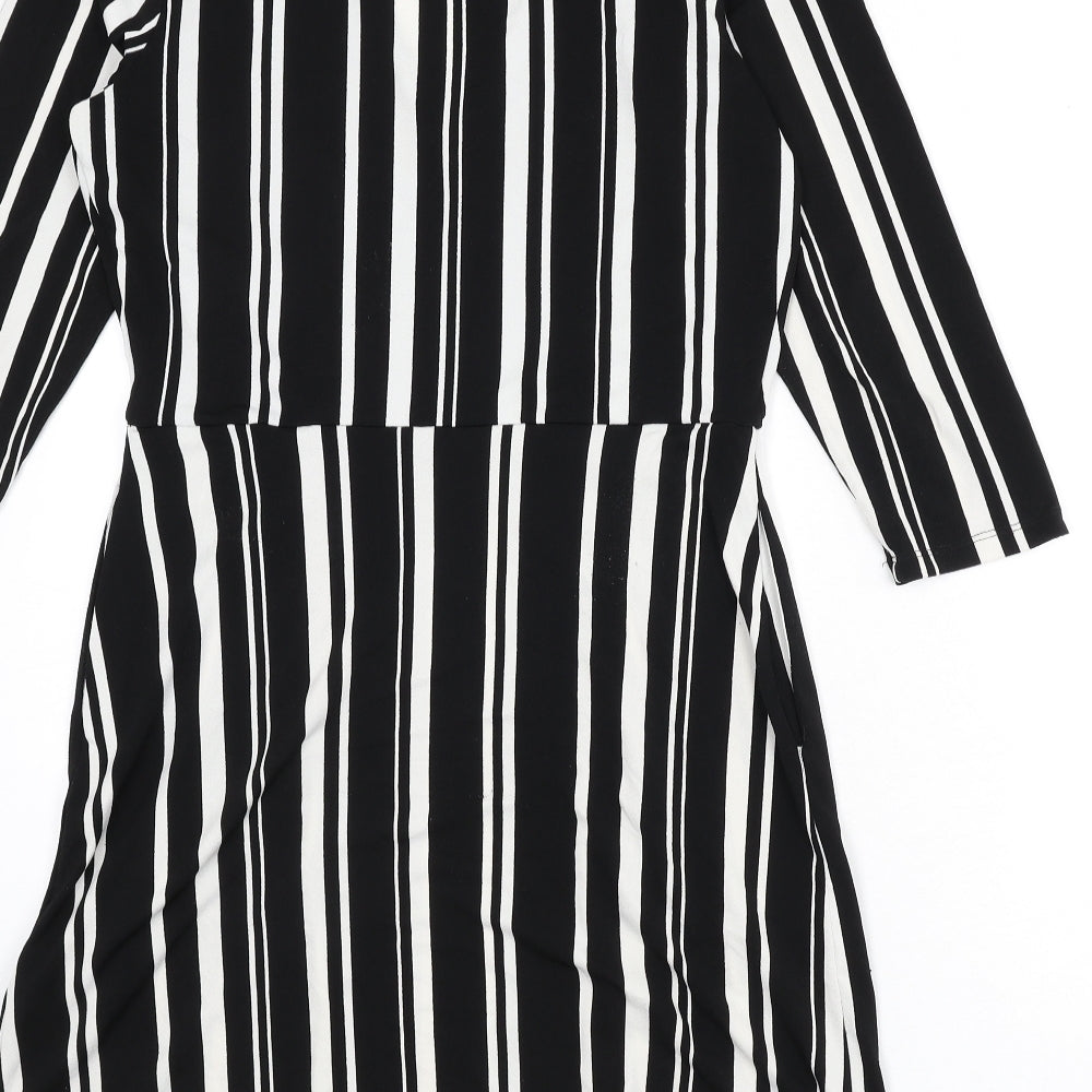 H&M Womens Black Striped Polyester A-Line Size S V-Neck Pullover