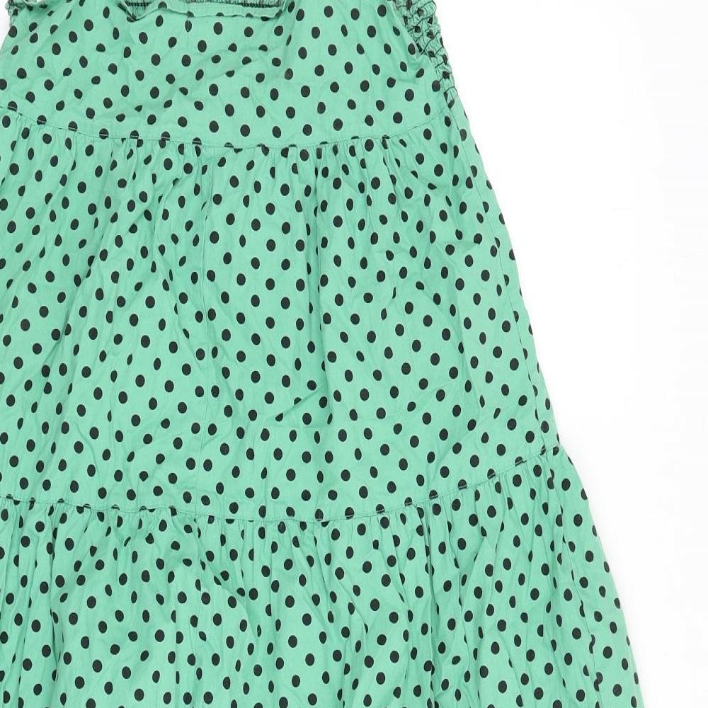 ASOS Womens Green Polka Dot 100% Cotton A-Line Size 10 Square Neck Pullover - Shirred Bust