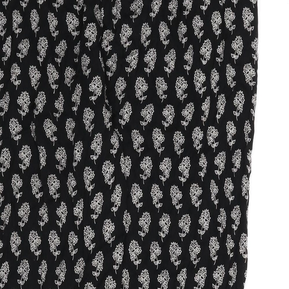 M&Co Womens Black Floral Viscose Trousers Size 10 L26 in Regular