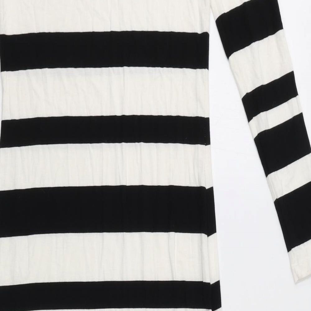 Selected Femme Womens White Striped Viscose Bodycon Size XS Round Neck Pullover - Side Slits
