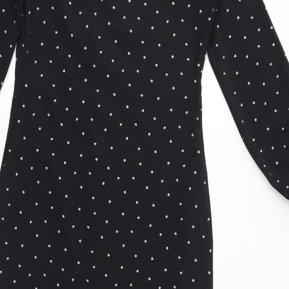 Next Womens Black Geometric Polyester Shirt Dress Size 8 V-Neck Button - Spades, Ruffles