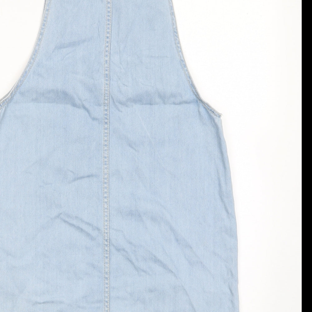 Denim & Co. Womens Blue Cotton Pinafore/Dungaree Dress Size 12 Scoop Neck Button - Pocket