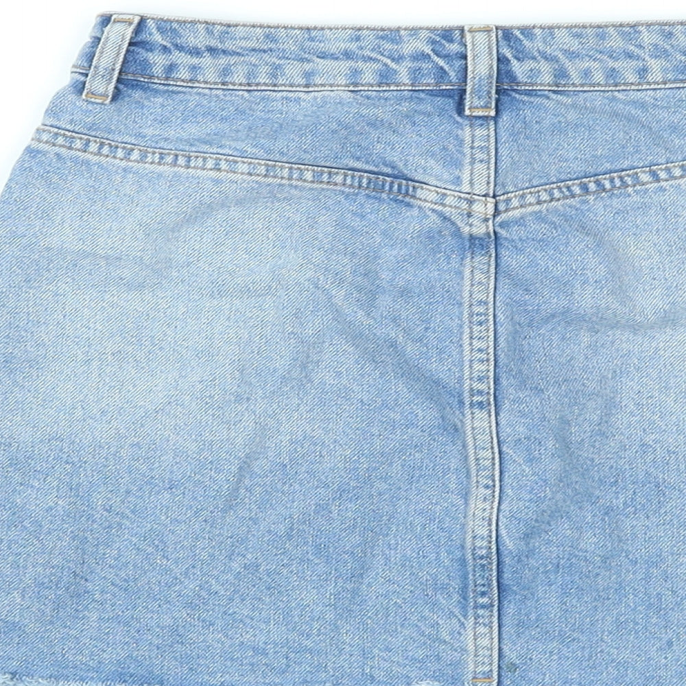 Topshop Womens Blue Cotton A-Line Skirt Size 6 Button
