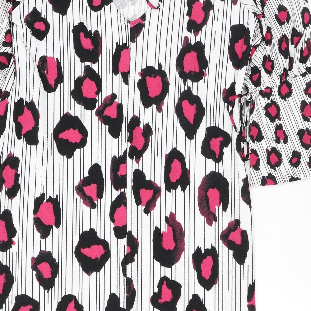 NEXT Womens Pink Animal Print Polyester T-Shirt Dress Size 10 Round Neck Tie