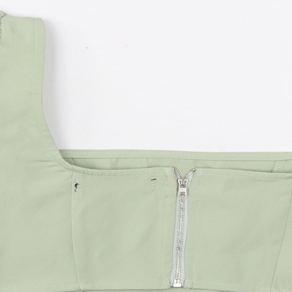 Missguided Womens Green Polyester Cropped T-Shirt Size 8 Square Neck