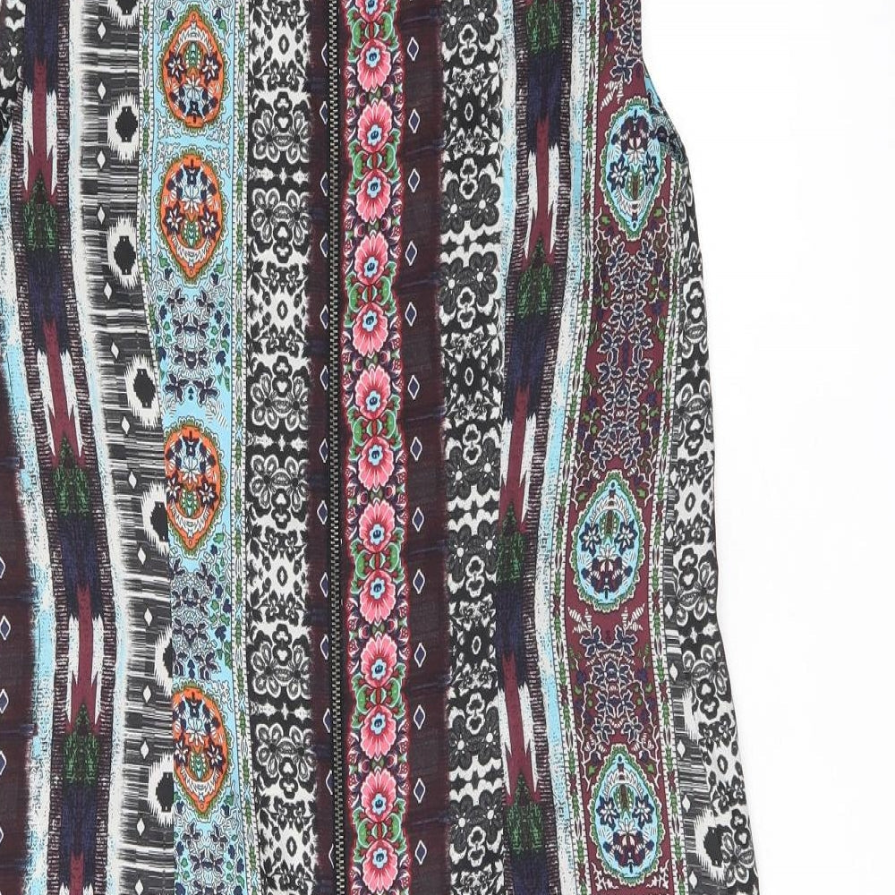 Warehouse Womens Brown Floral Polyester Shift Size 10 Boat Neck Zip