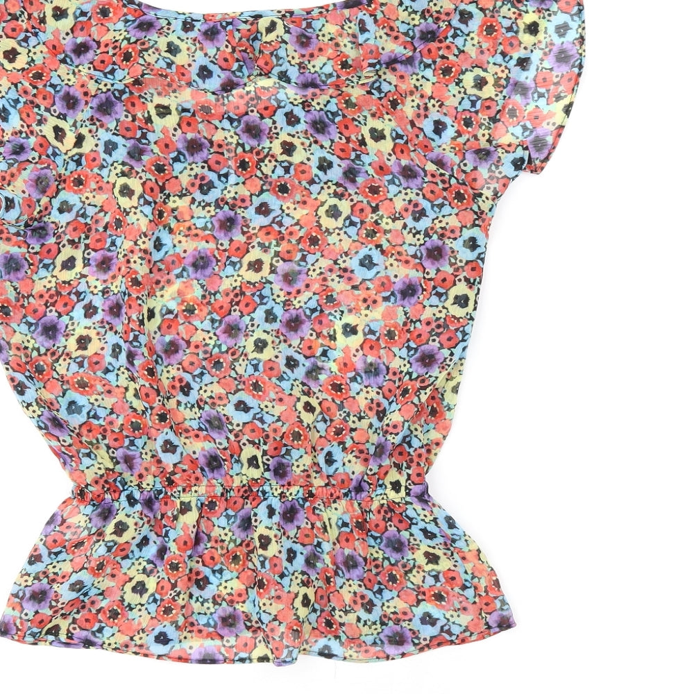H&M Womens Multicoloured Floral Polyester Basic Blouse Size 4 Scoop Neck