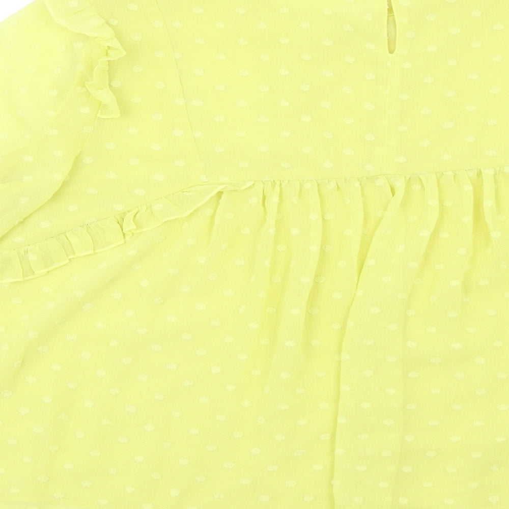 Marks and Spencer Womens Yellow Polyester Basic Blouse Size 10 Round Neck - Ruffle