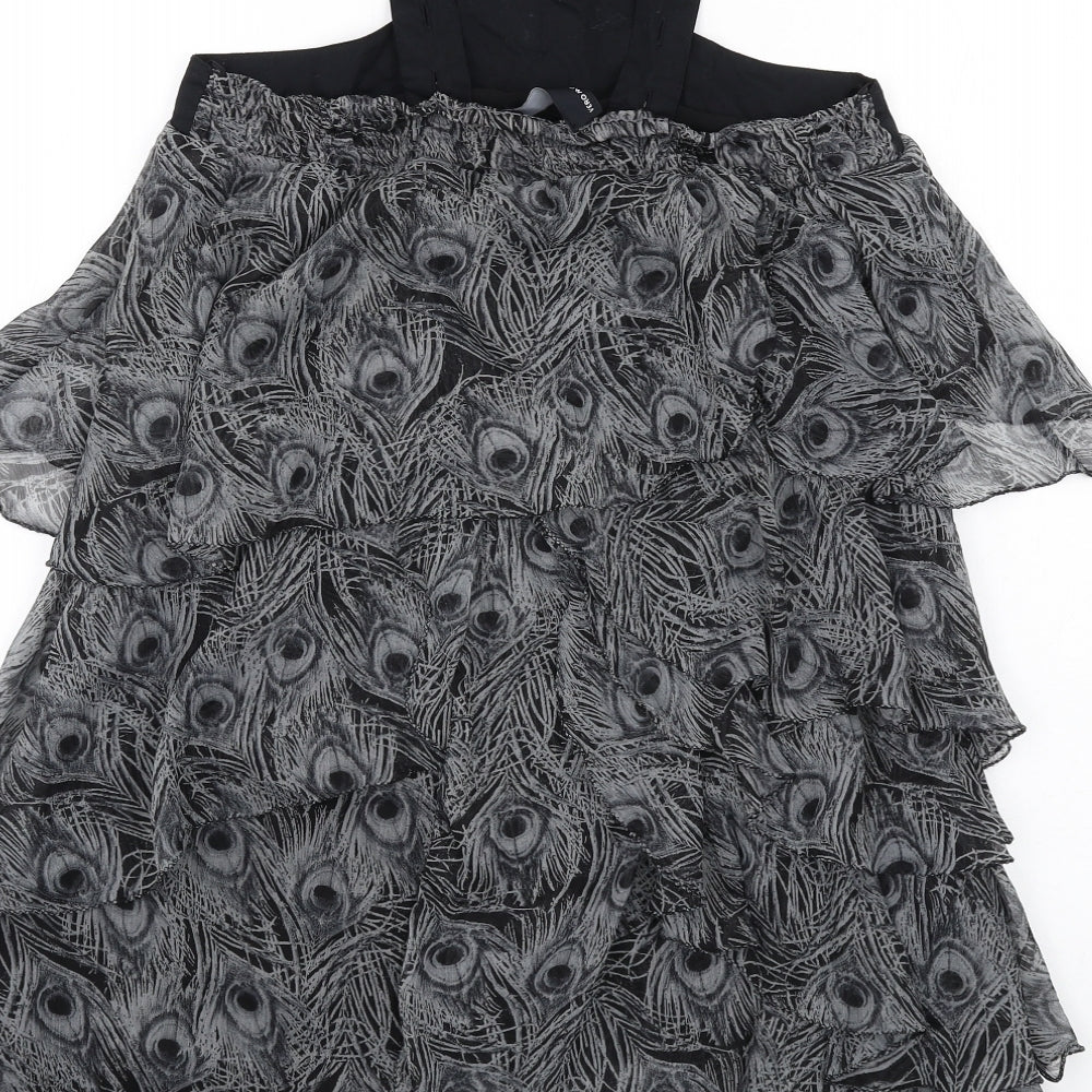 VERO MODA Womens Grey Animal Print Polyester A-Line Size S Scoop Neck Button - Peacock Feather Print