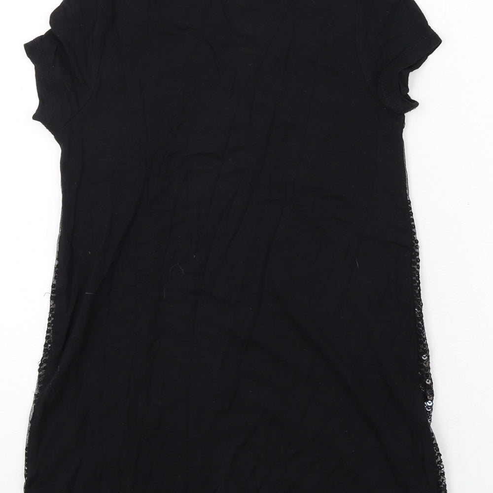 Marks & Spencer Girls Black Vinyl A-Line Size 8-9 Years Round Neck Pullover - Sequins