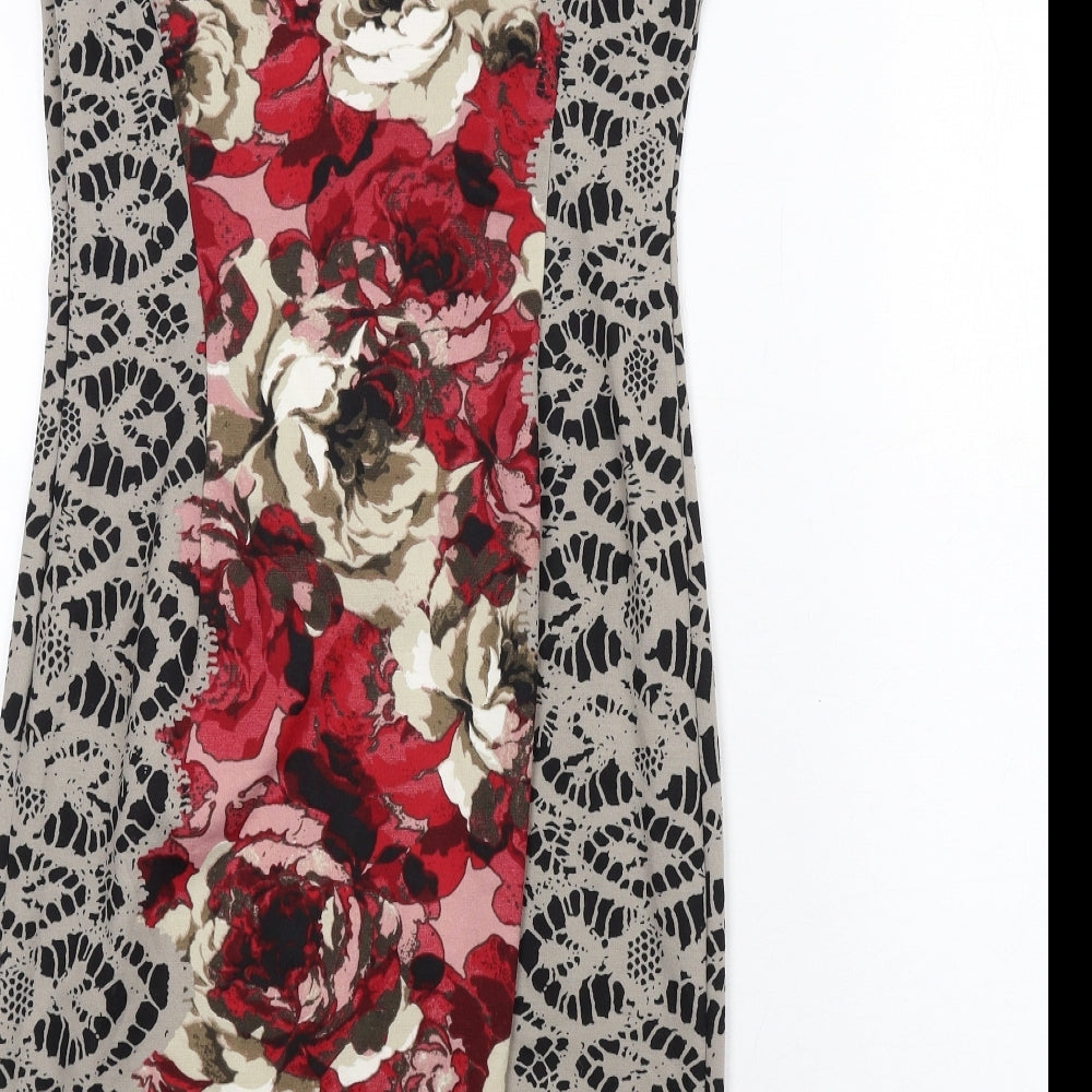 London Times Womens Multicoloured Geometric Polyester Pencil Dress Size 8 Boat Neck Zip