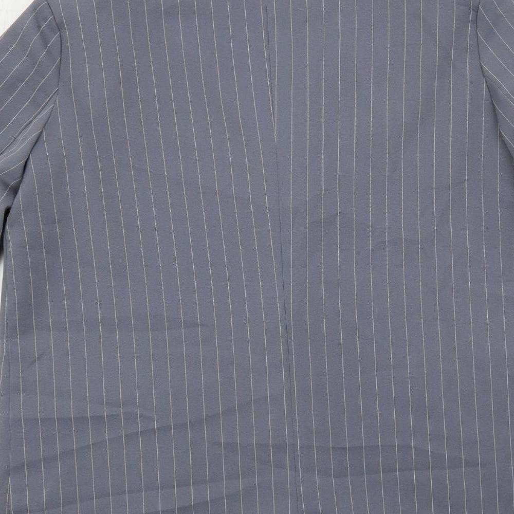 PRETTYLITTLETHING Womens Grey Striped Jacket Blazer Size 6 Button - Longline