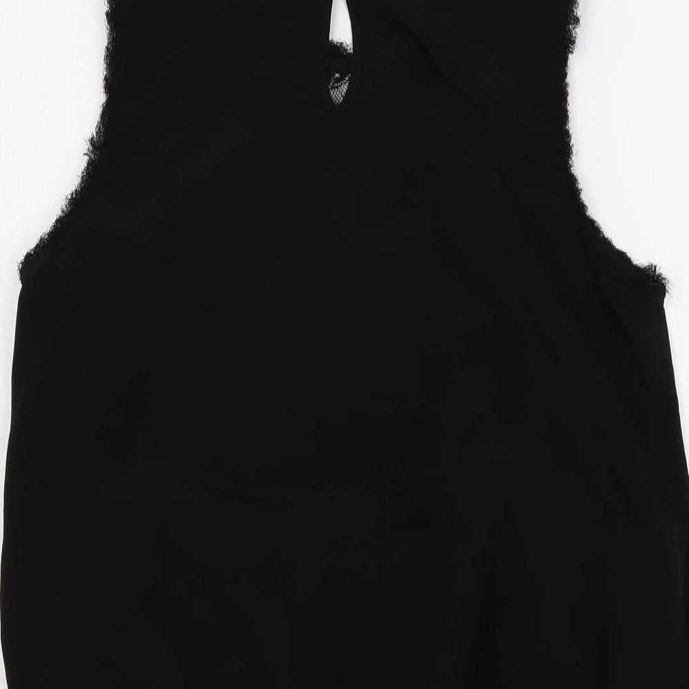 River Island Womens Black Polyester Basic Blouse Size 12 Round Neck - Lace Detail