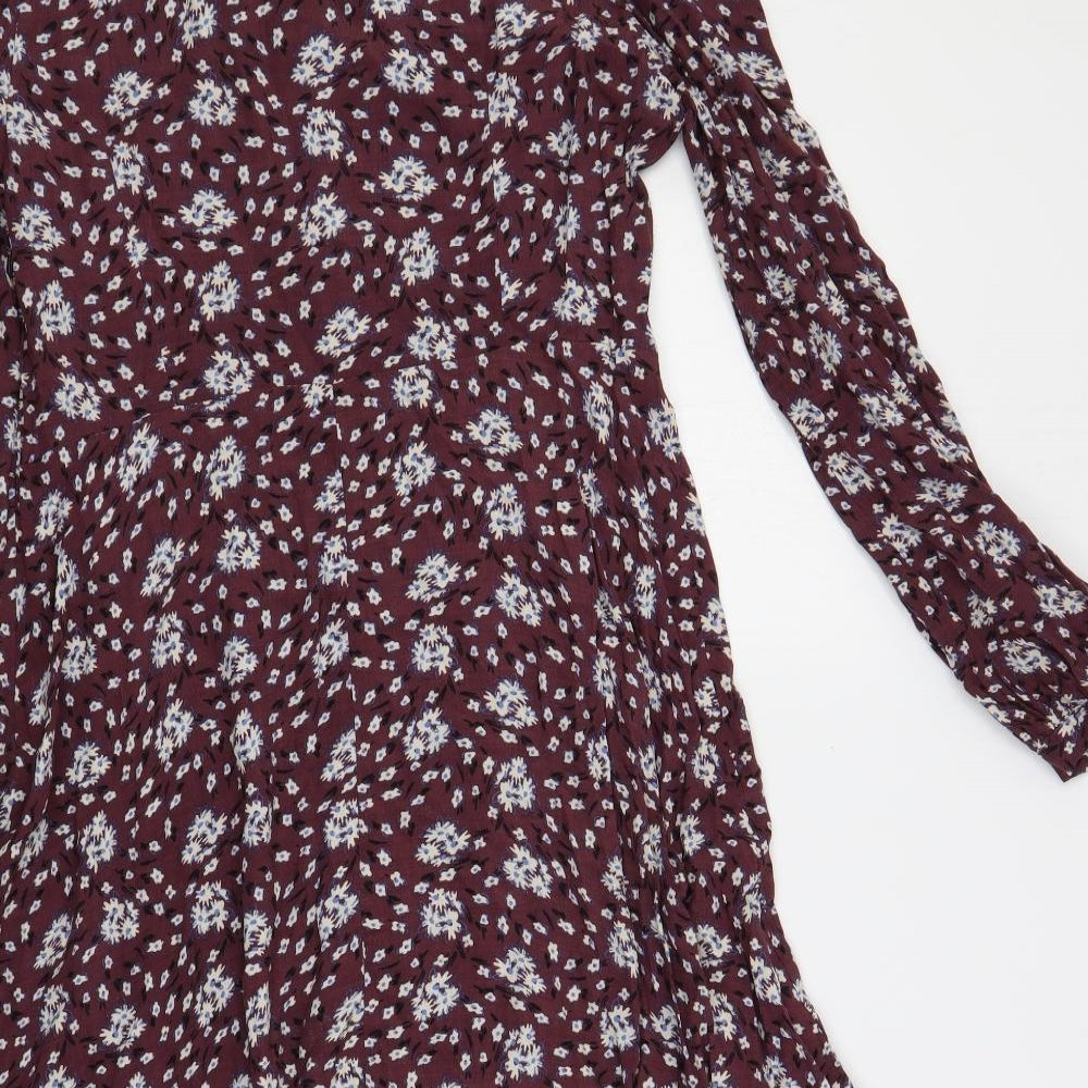 Marks & Spencer Womens Purple Floral Viscose A-Line Size 14 V-Neck Pullover - Cold Shoulder