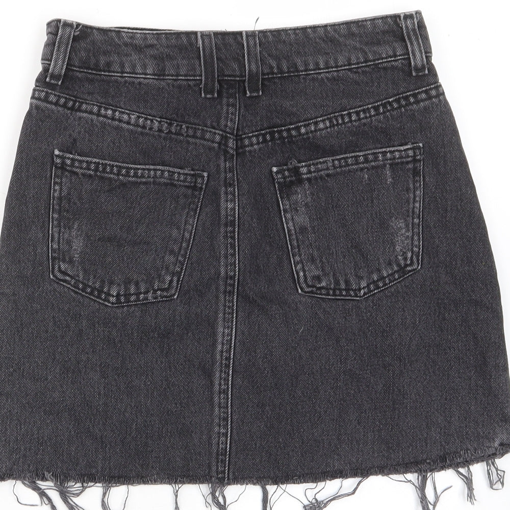 Topshop Womens Grey Cotton A-Line Skirt Size 8 Zip - Distressed, Pockets, Belt Loops