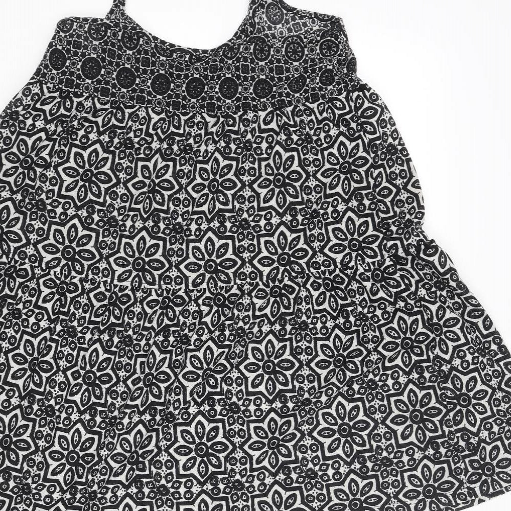 Topshop Womens Black Geometric Polyester A-Line Size 10 Scoop Neck Pullover - Smocked
